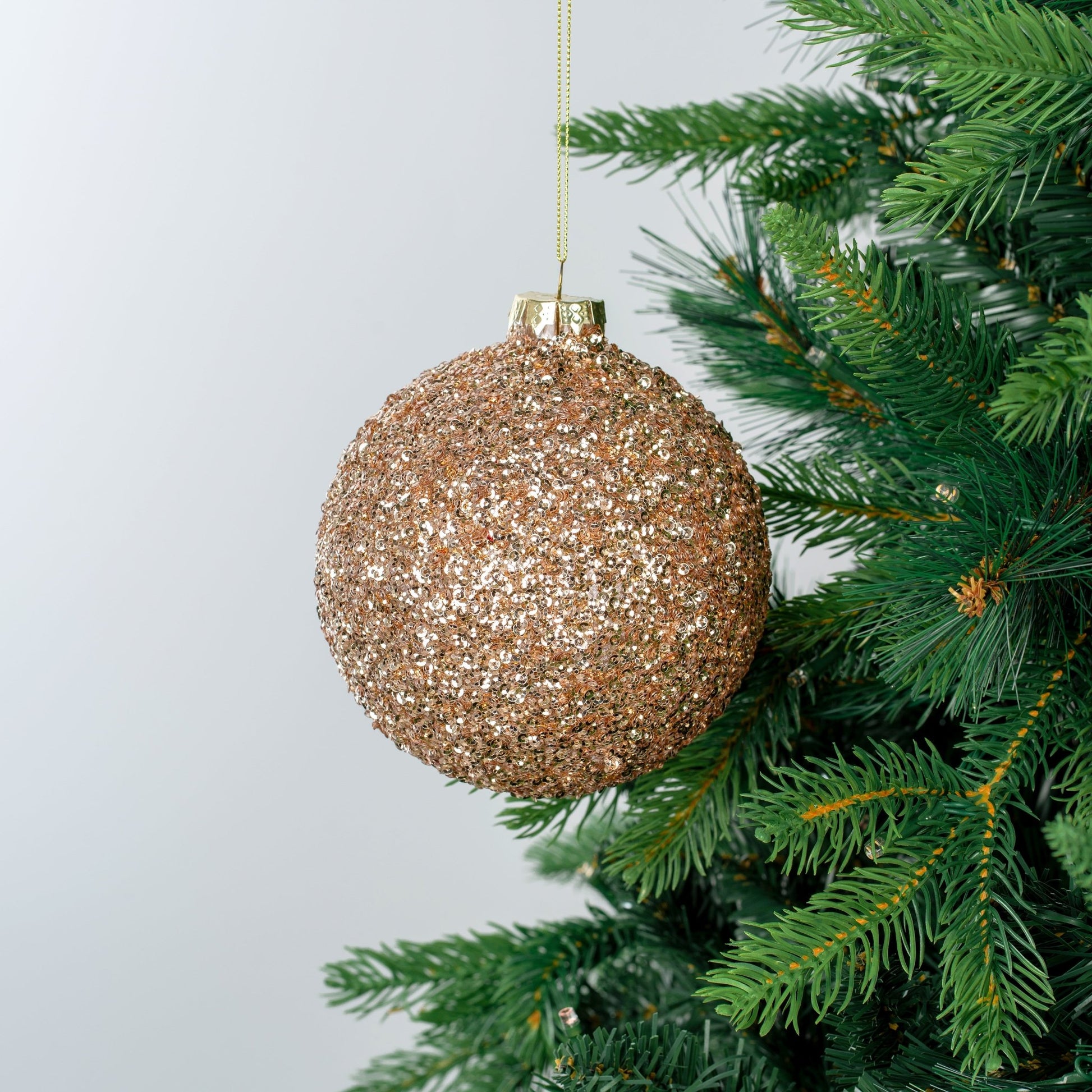 Champagne Gilded Ball Ornament with Glitter - Joy By