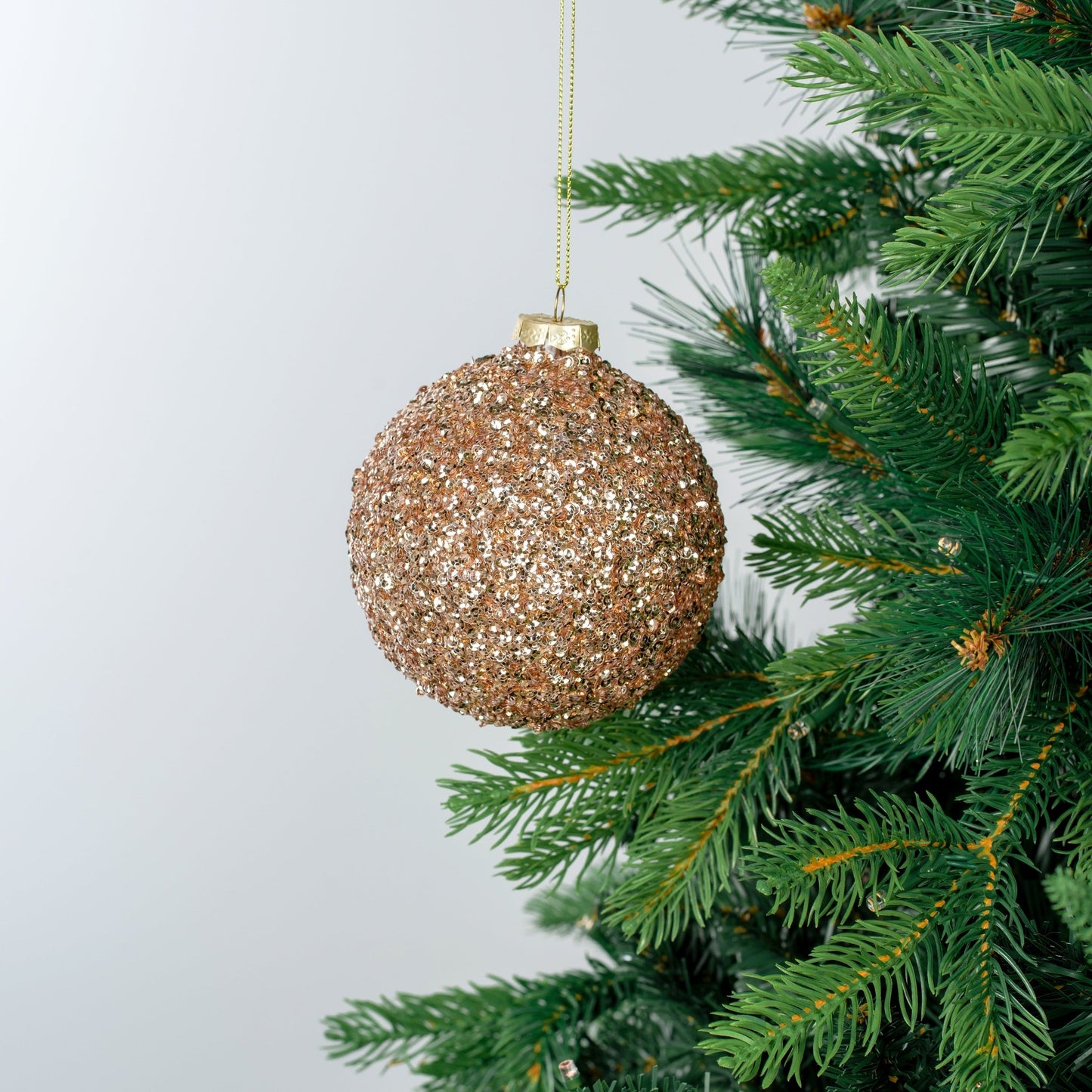 Champagne Gilded Ball Ornament with Glitter - Joy By