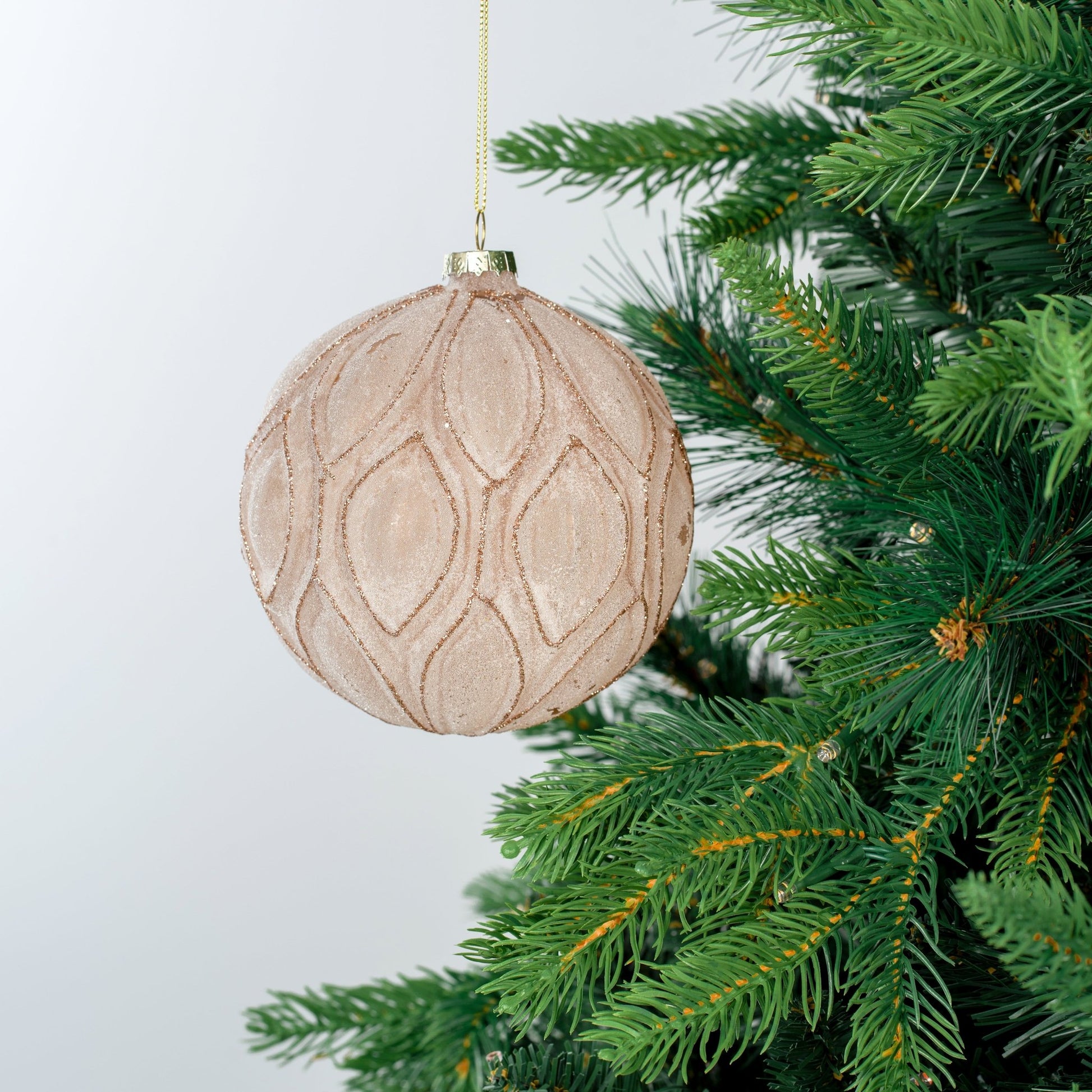 Champagne Velvet Ball Ornament with Glitter - Joy By