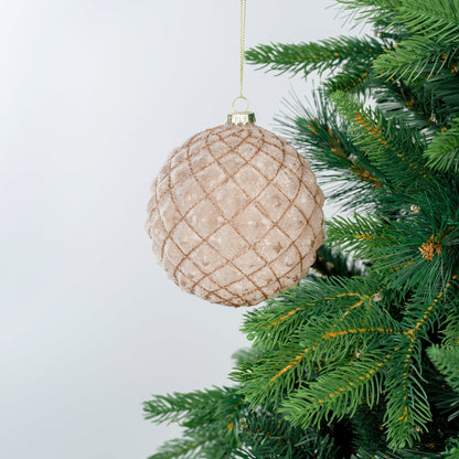 Champagne Velvet Ribbed Ornament with Glitter - Joy By