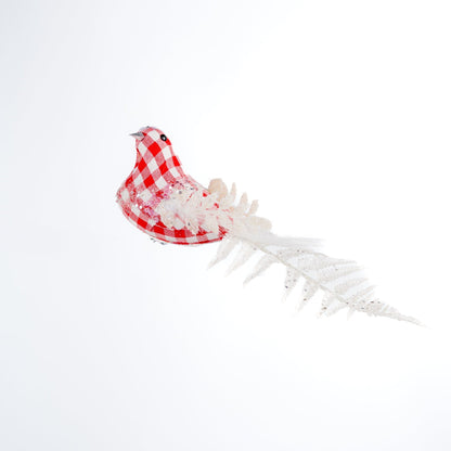 Checkered Red Bird Clip on Ornament - Joy By