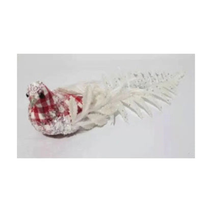 Checkered Red Bird Clip on Ornament - Joy By