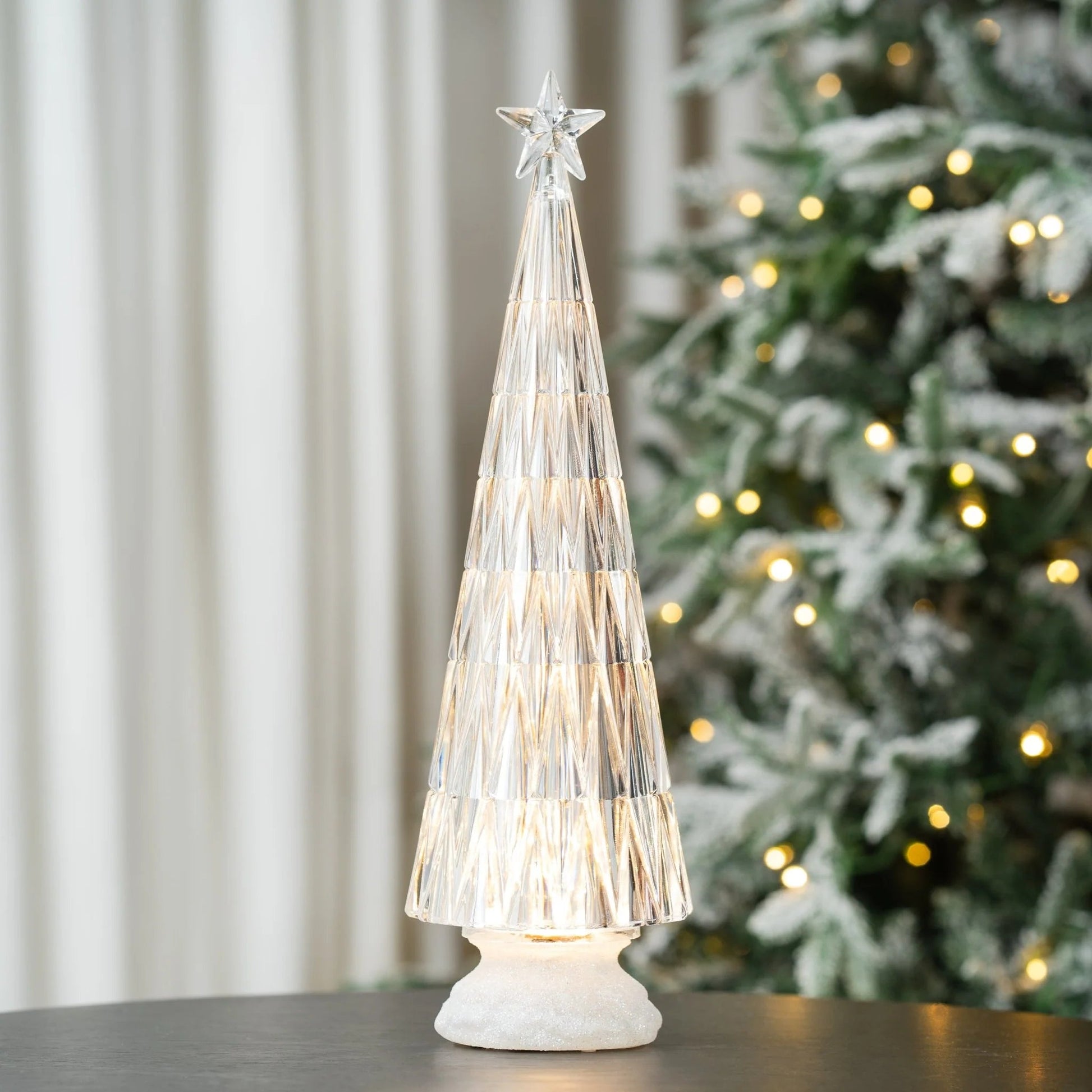 Clear Acrylic Christmas Tree Table Top with Rotating Base and LED Lights - 11" - Joy By