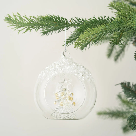 Clear Crystal Ball Ornament With Tree Inside - Joy By