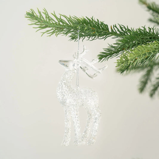 Clear Crystal Glitter Covered Reindeer Glass Ornament - Joy By