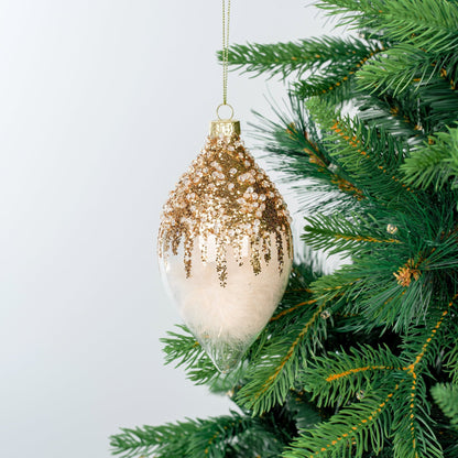 Clear Finial Ornament with Feather & Champagne Glitter - Joy By