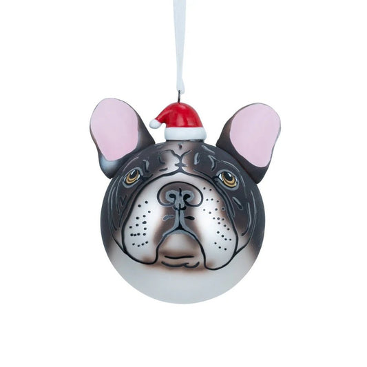 French Bulldog With Santa Hat Christmas Ornament - Joy By