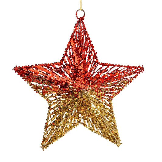 Glittered Red & Gold Star Ornament - Joy By