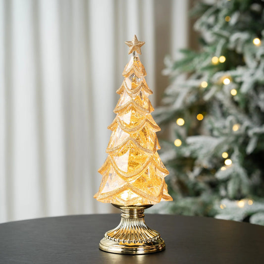 Gold Acrylic Christmas Tree Table Top with Rotating Base and LED Lights - 11" - Joy By