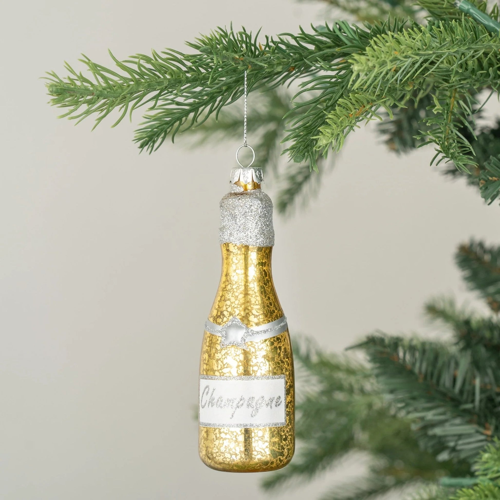 Gold Festive Wine Bottle Ornament - Joy By