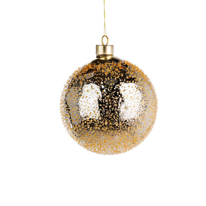 Gold Glass Ball Ornament with Sugar Beads - Joy By