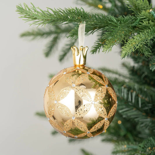 Gold Glitter Hand - Blown Glass Ball Ornament with Crown - Joy By