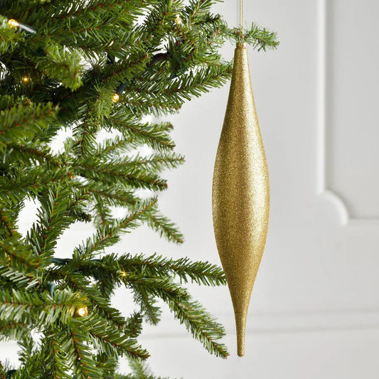 Gold Glitter Oval Drop Finial Ornament - 13" - Joy By