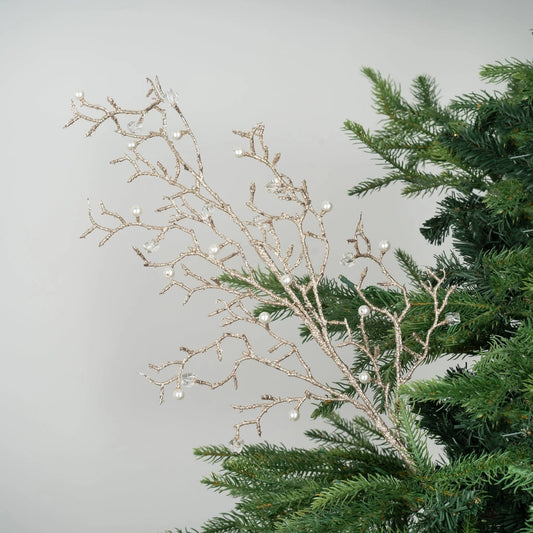 Gold Glitter & Pearl Bead Studded Tree Pick - Large - Joy By