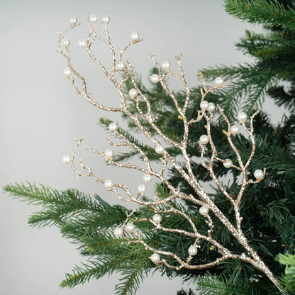 Gold Glitter & Pearl Bead Studded Tree Pick - Small - Joy By