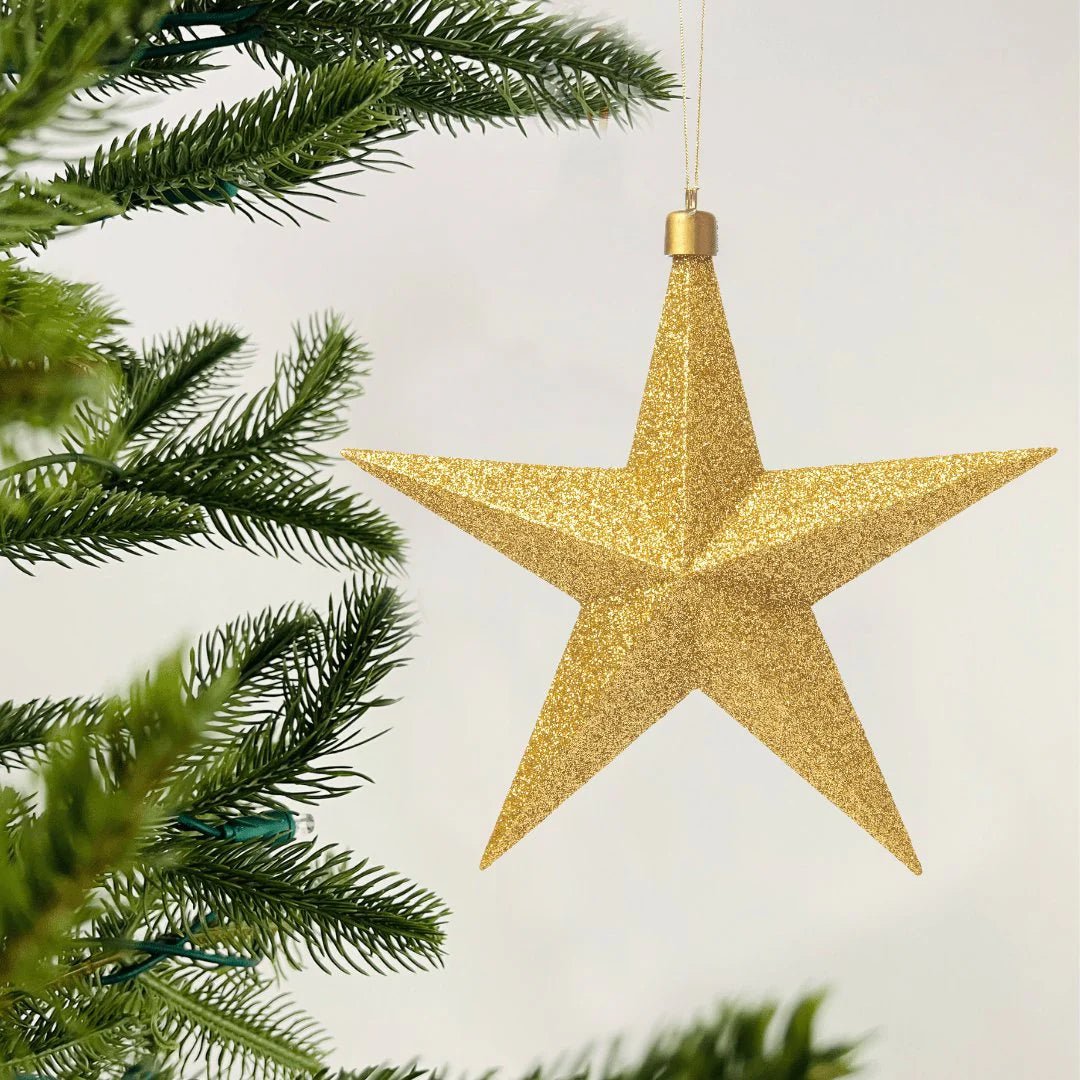 Gold Glitter Star Ornament - Joy By