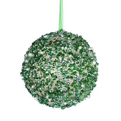 Gold & Green Sequin Ball Ornament - Joy By