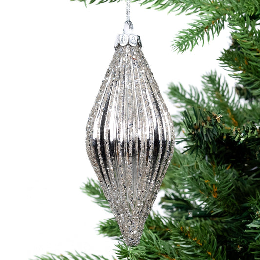 Gold Mirror Ribbed Shuttle Ornament with Sugar Beads - Joy By