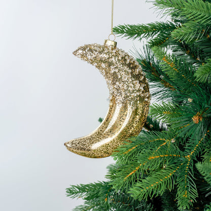 Gold Moon Ornament with Glitter - Joy By