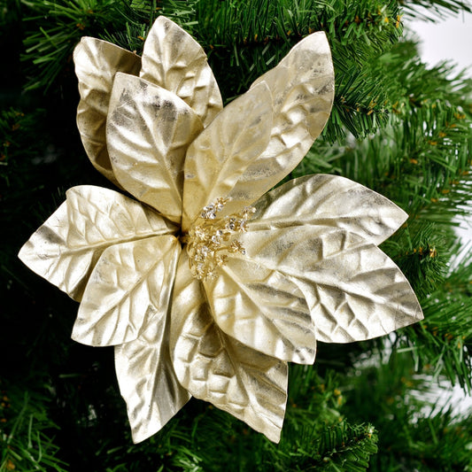 Gold Poinsettia Pick - Joy By