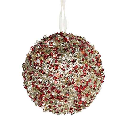 Gold & Red Sequin Ball Ornament - Joy By