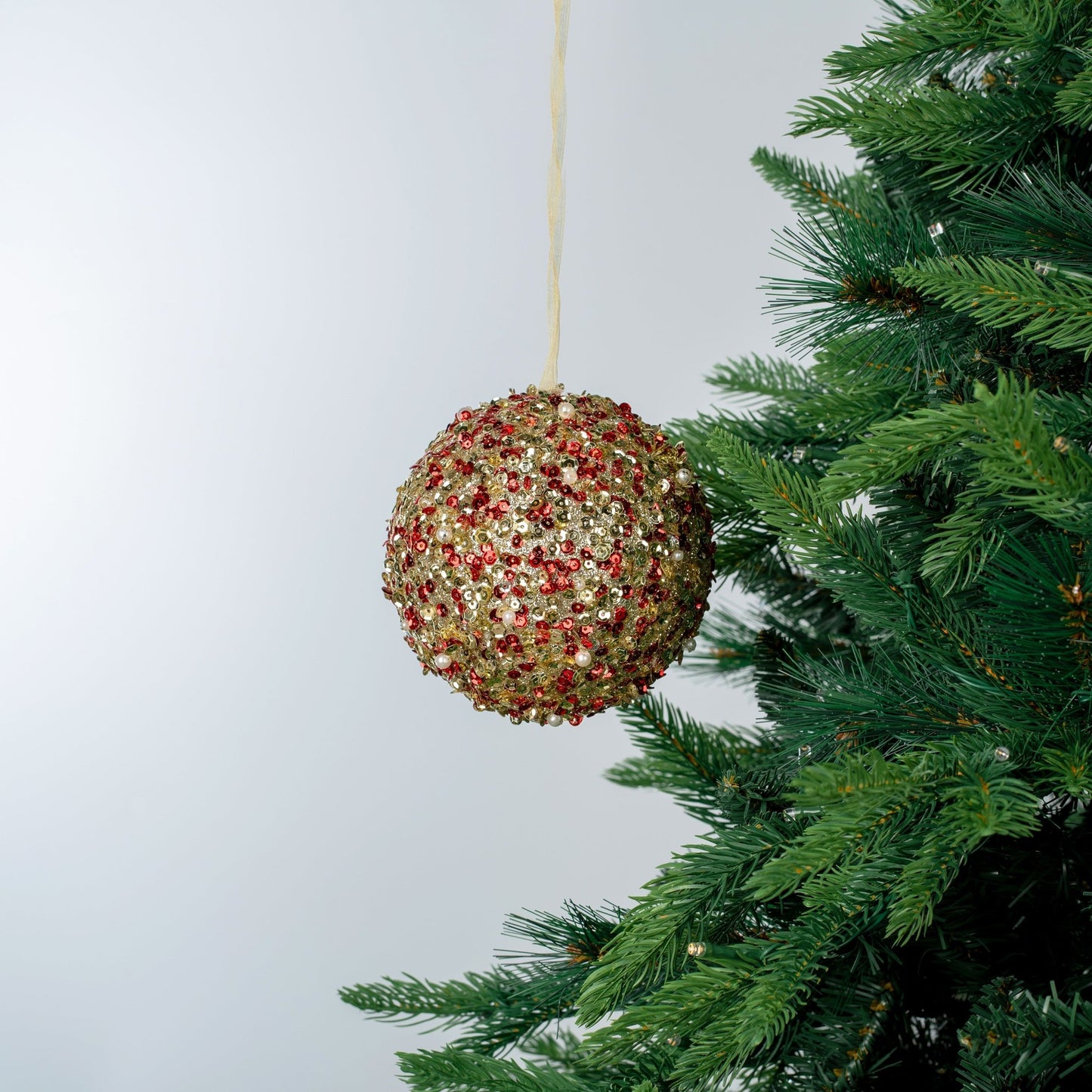 Gold & Red Sequin Ball Ornament - Joy By