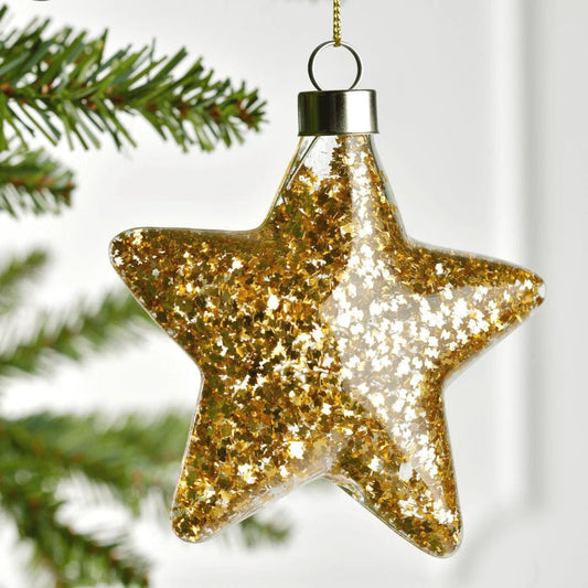 Gold Star Ornament with Glitter - 4" - Joy By