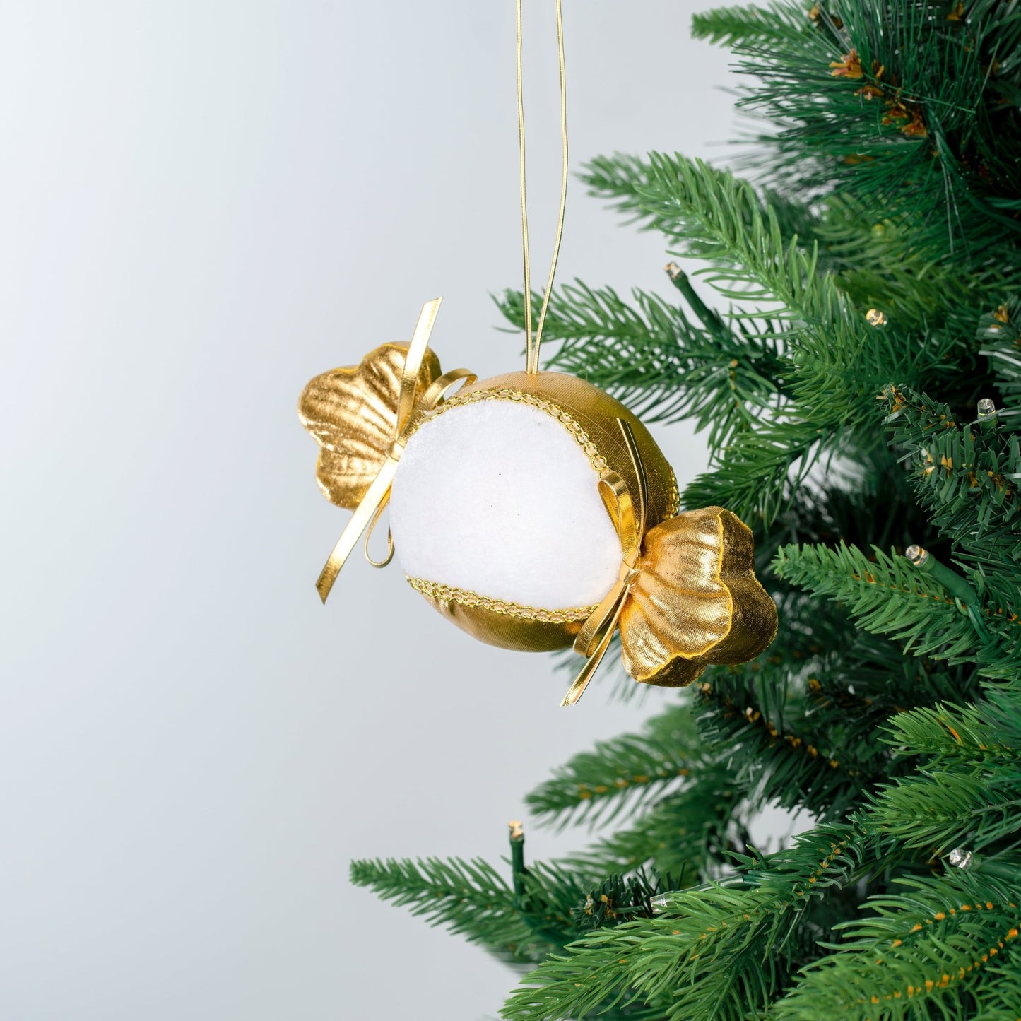 Gold & White Swirl Candy Ornament - Joy By