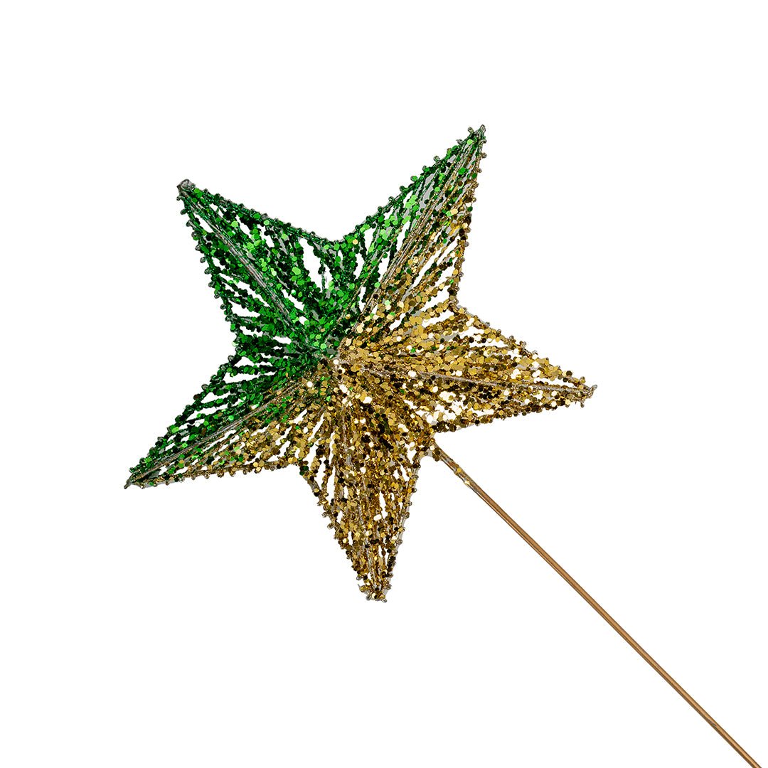 Green & Gold 28" Glitter Star Tree Topper - Joy By