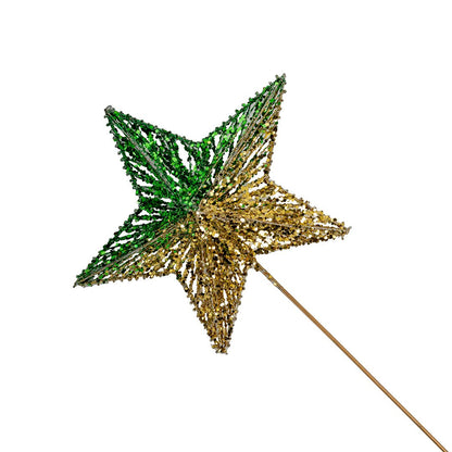 Green & Gold 28" Glitter Star Tree Topper - Joy By