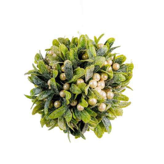 Green Hanging Mistletoe Ornament with White Berries - Joy By