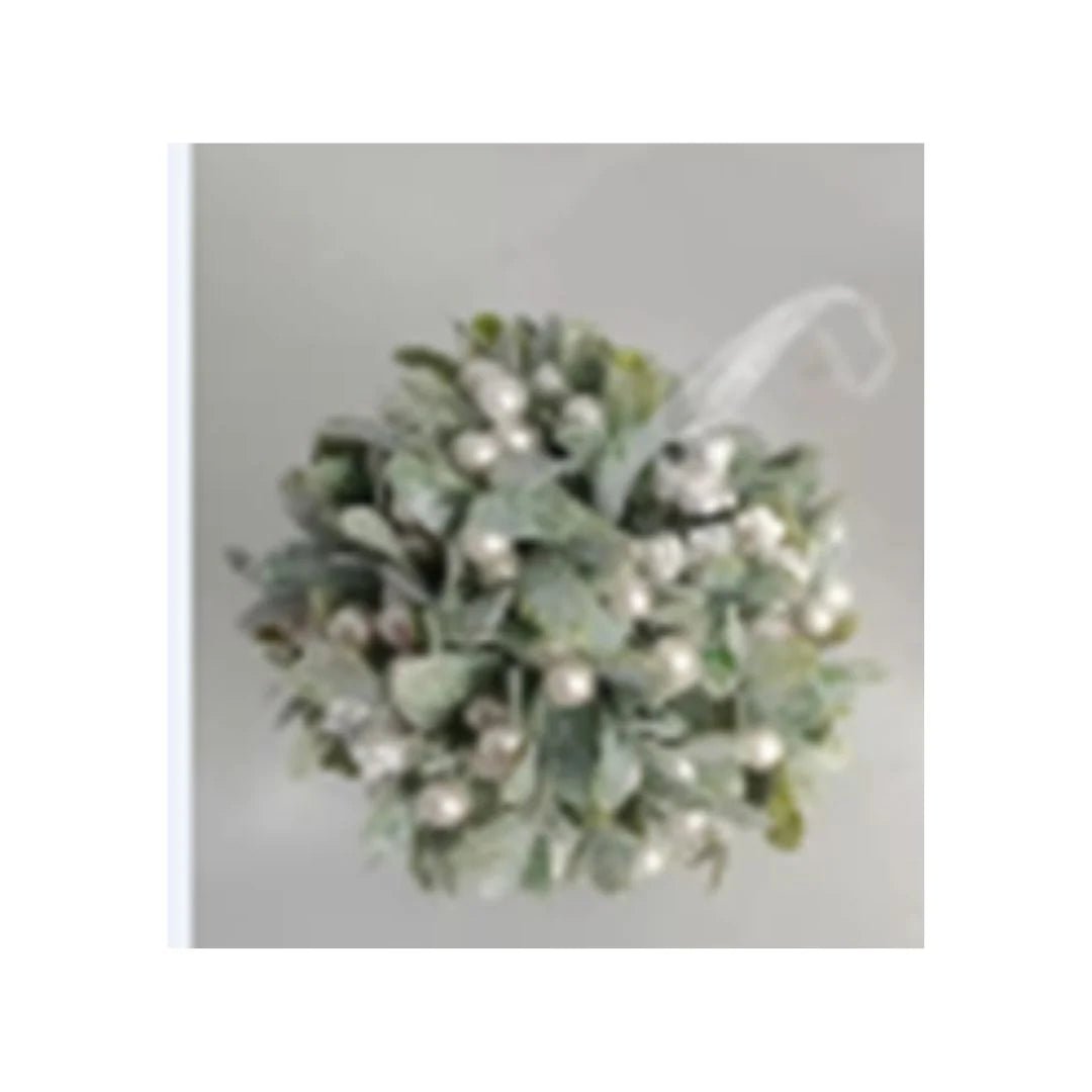 Green Hanging Mistletoe Ornament with White Berries - Joy By