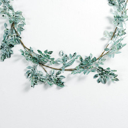 Green Merry Winter Frosted Flower Garland - Joy By