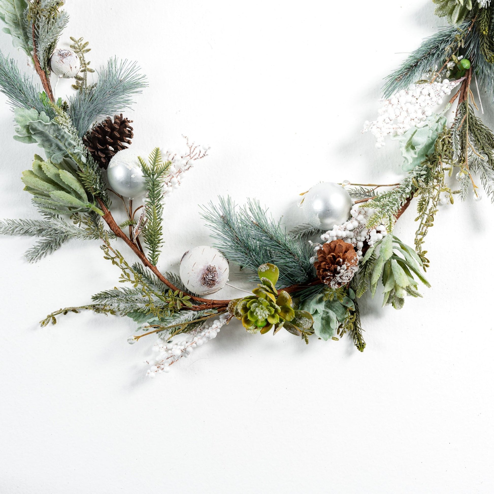 Green Natural Garland with Pine & Succulents - 6ft - Joy By