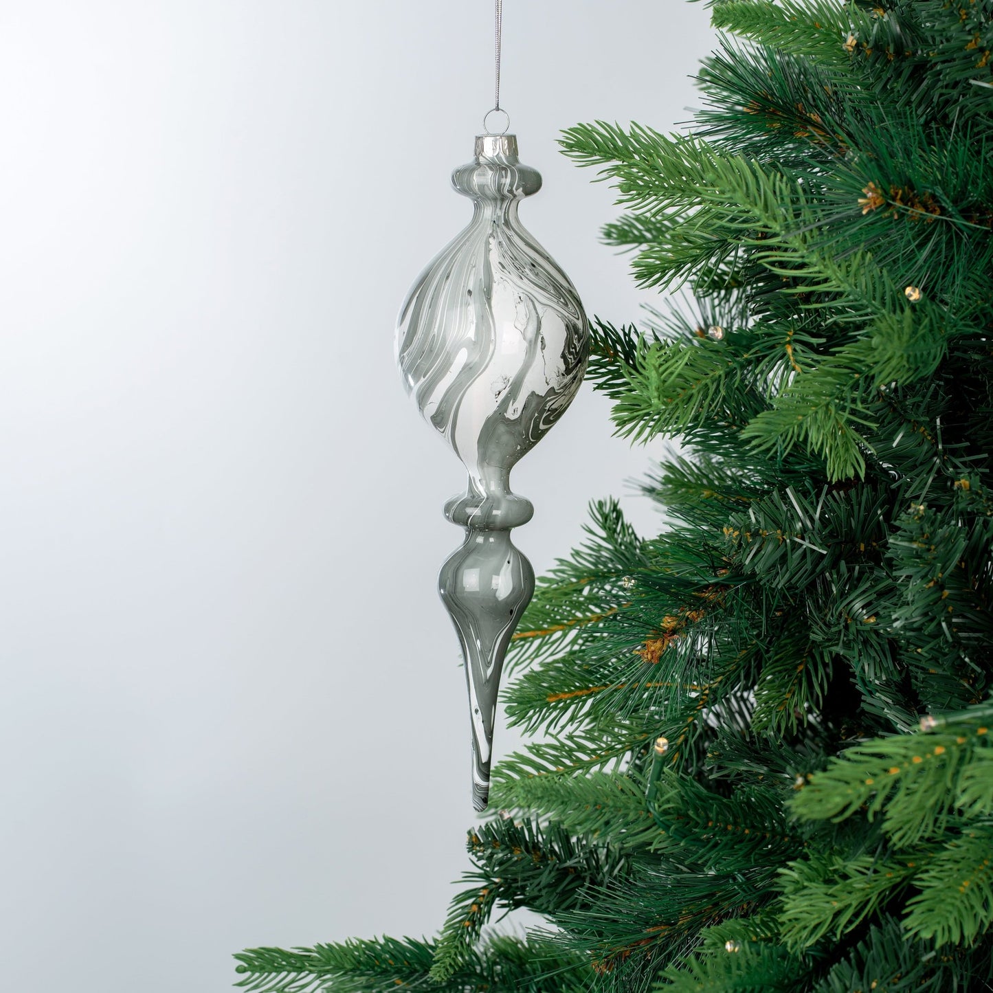 Grey & White Marble Finial Ornament - Joy By