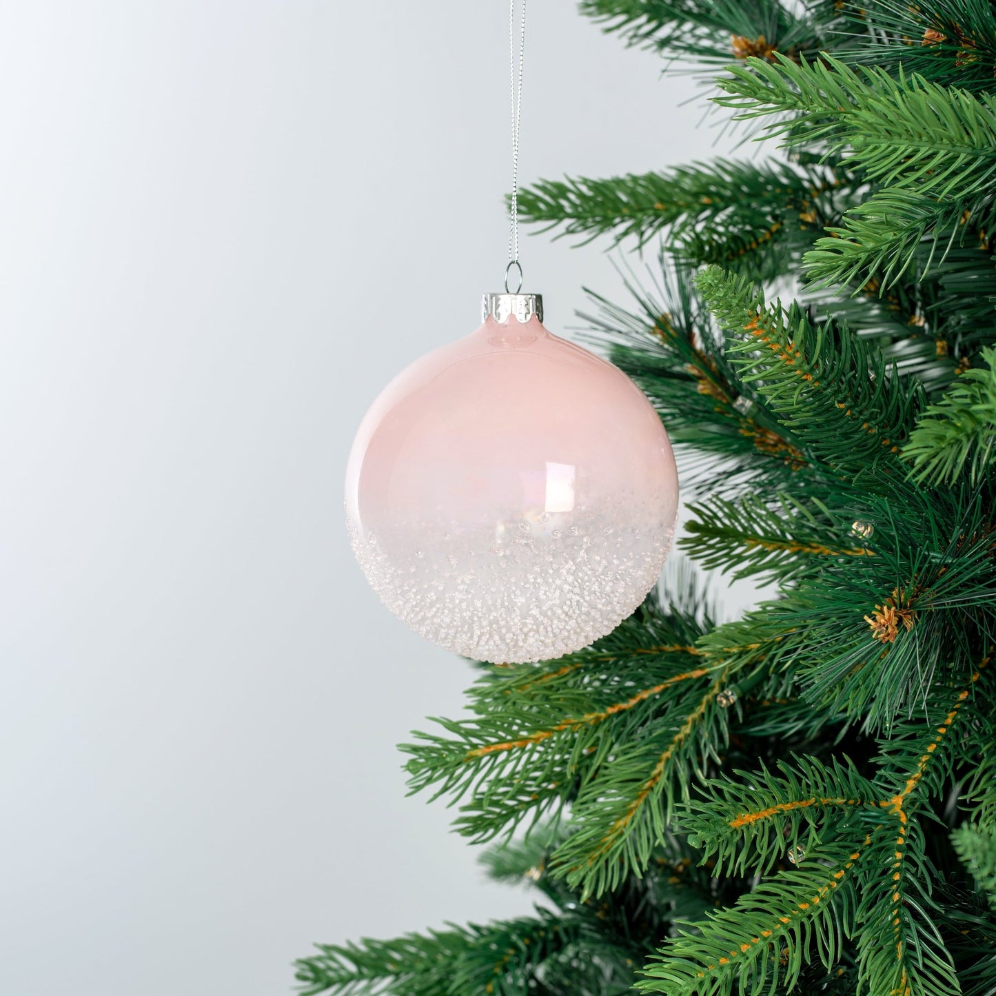 Iridescent Pink Ball Ornament with Sugar Beads - Joy By