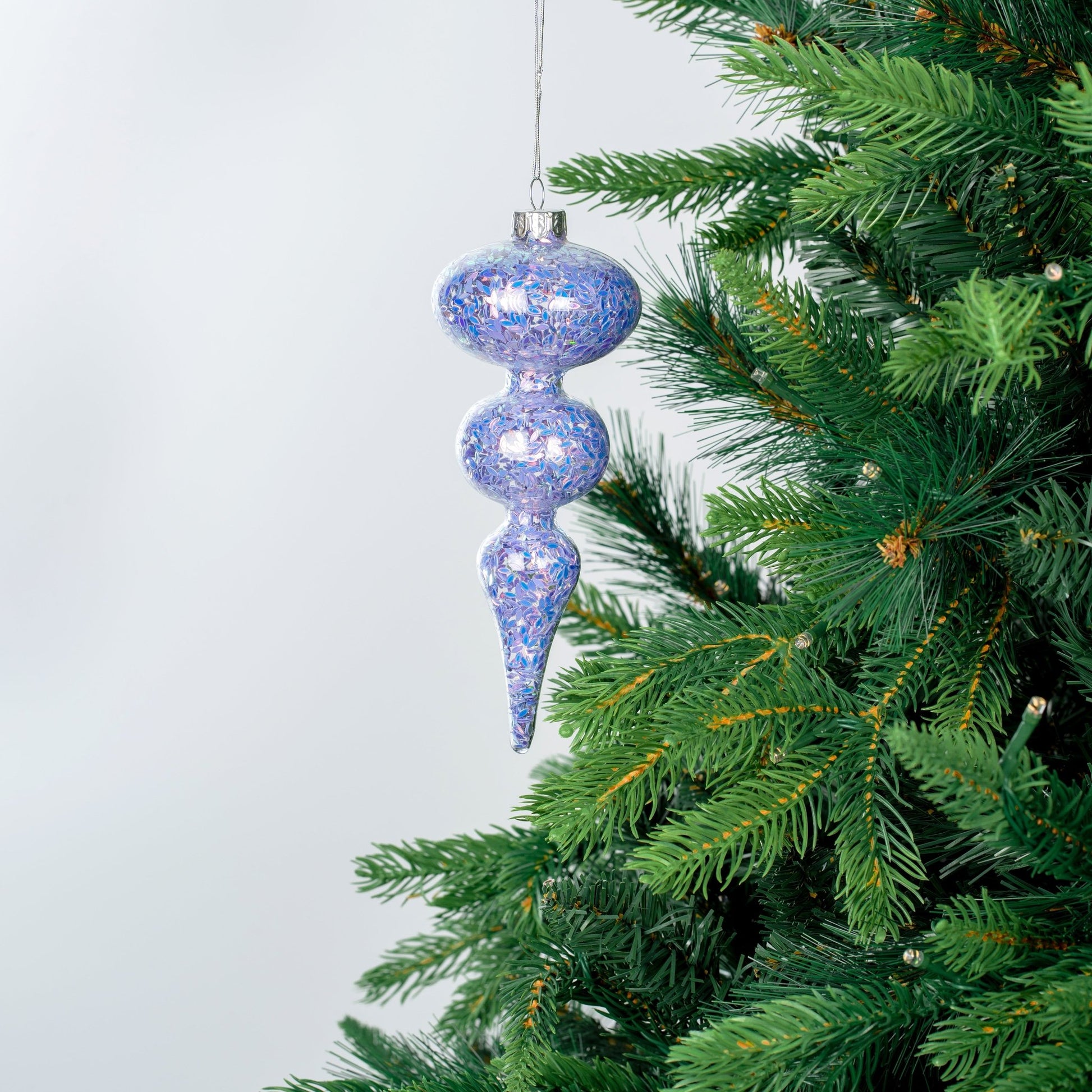 Iridescent Purple Finial Ornament with Glitter - Joy By