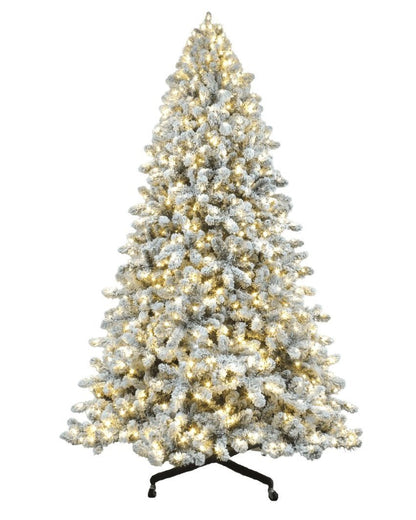 Joy By 8.5' Flocked Christmas tree with 900 Warm White LED Lights - Joy By