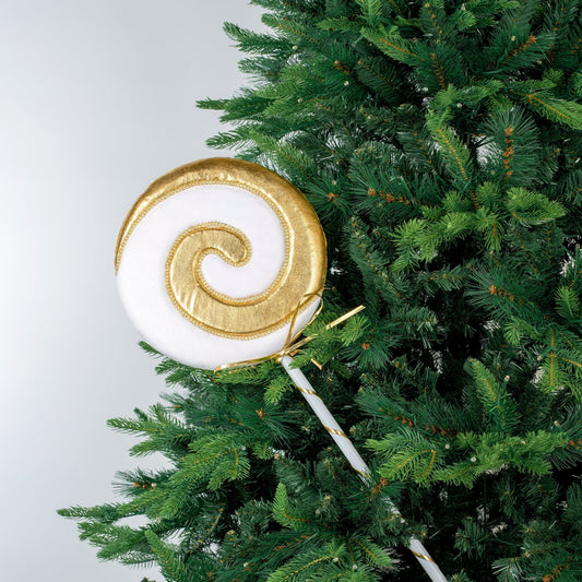 Large Gold & White Swirl Lollipop Ornament - Joy By