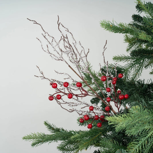 Long Crystal Snow Branch Tree Pick With Winterberries - Joy By