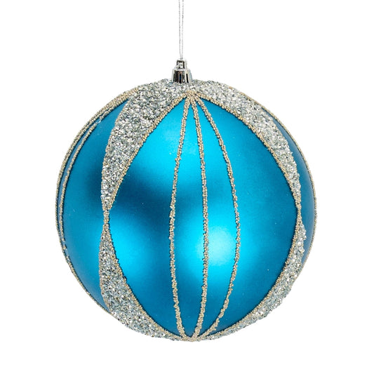 Matte Blue & Silver 6" Ball Ornament - Joy By