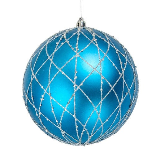 Matte Blue & Silver 6" Textured Ball Ornament - Joy By