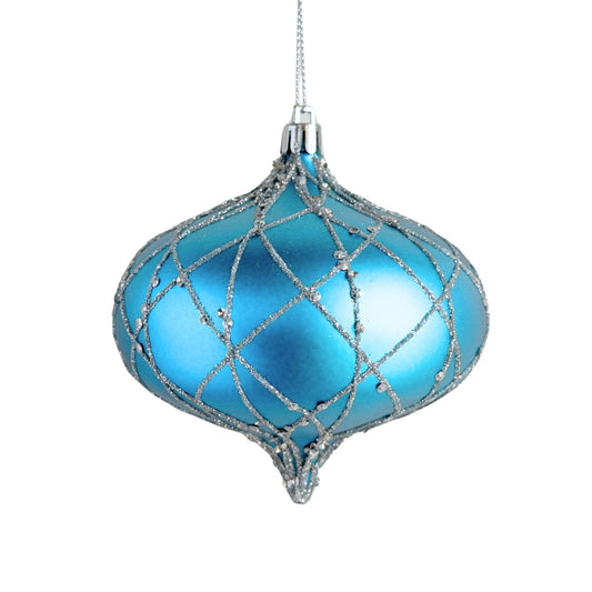 Matte Blue & Silver Onion Ornament - Joy By