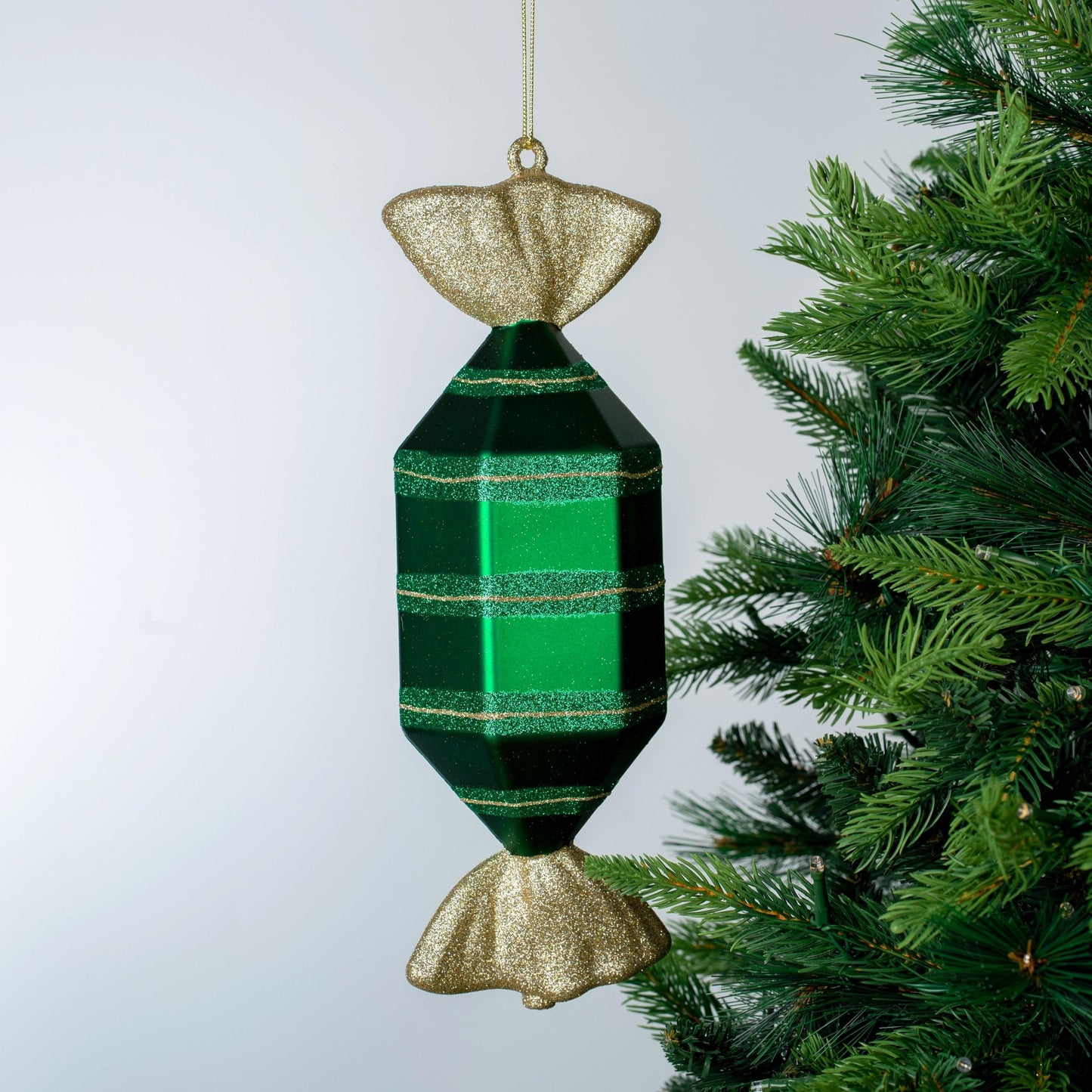 Matte Green & Champagne 12" Round Toffee Ornament - Joy By