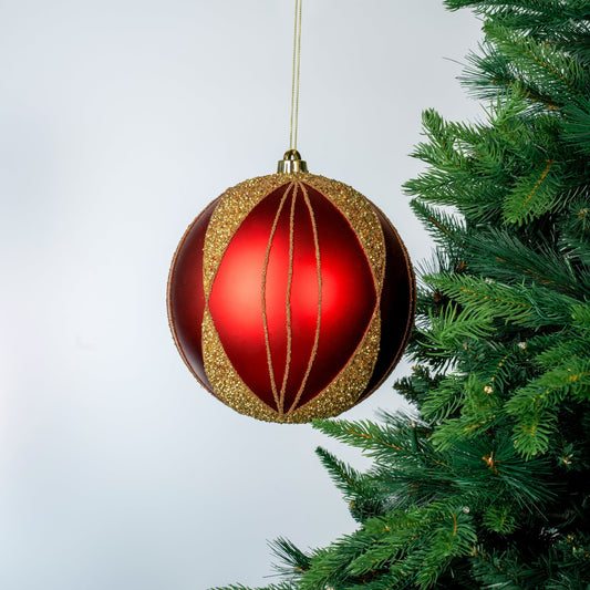 Matte Red & Gold 8" Ball Ornament - Joy By