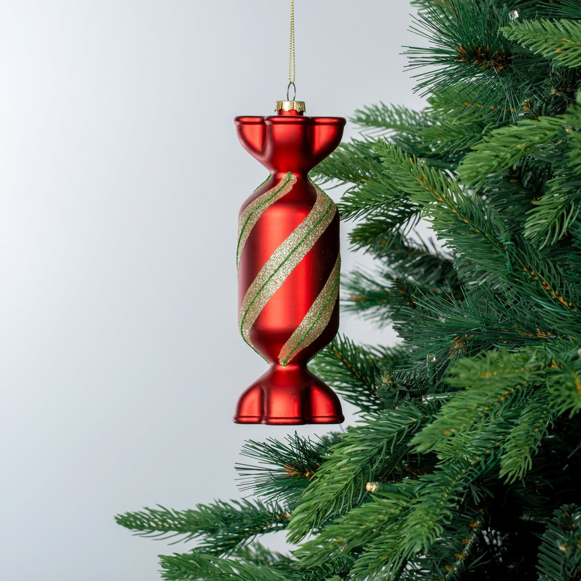 Matte Red, Green & Champagne 7" Toffee Ornament - Joy By