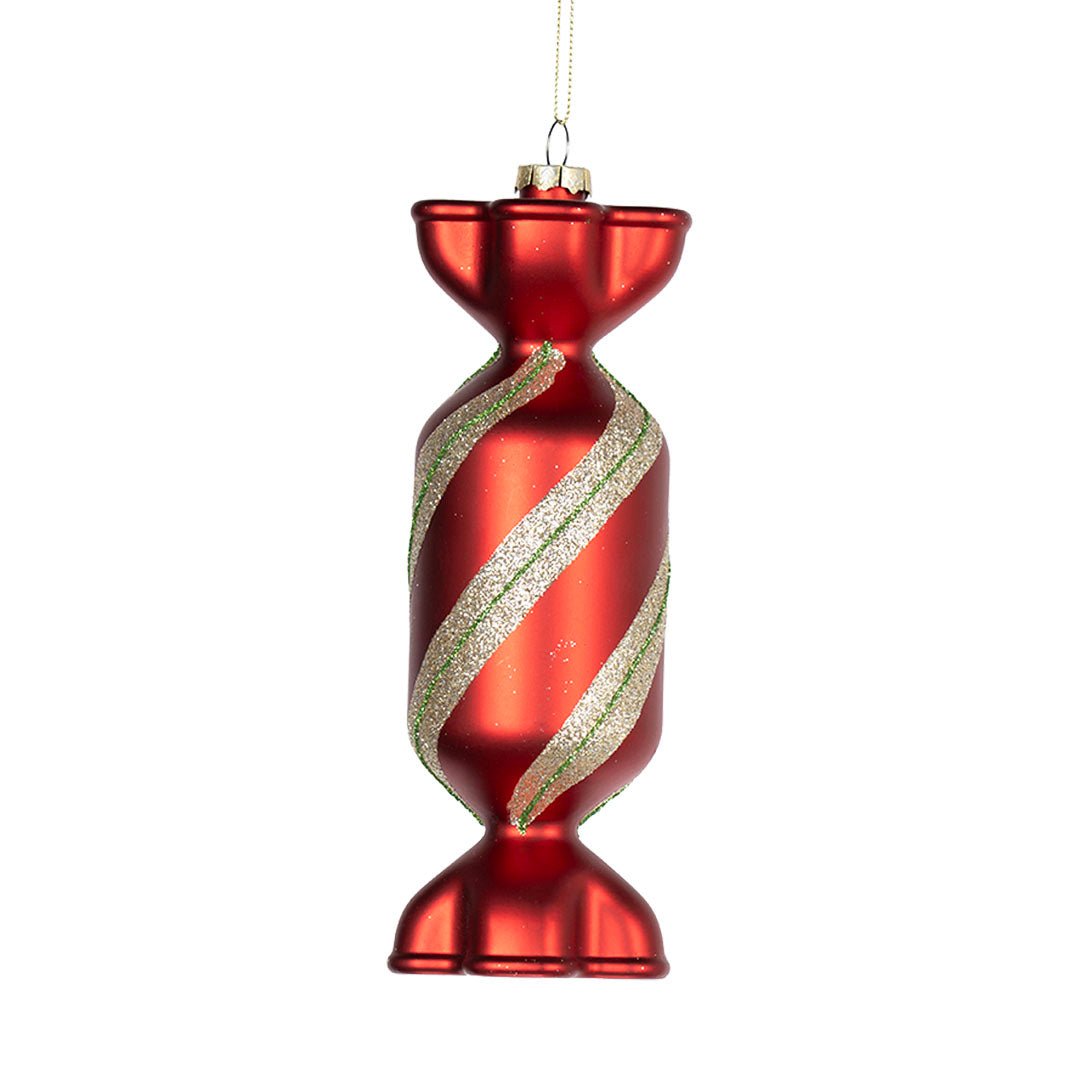 Matte Red, Green & Champagne 7" Toffee Ornament - Joy By