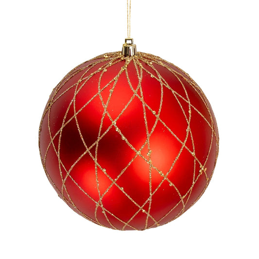 Matte Red & Textured Gold 6" Ball Ornament - Joy By