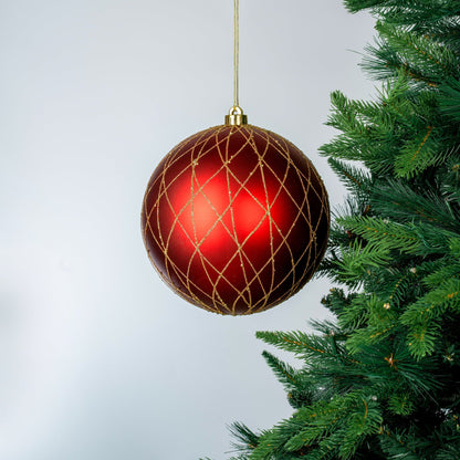 Matte Red & Textured Gold 8" Ball Ornament - Joy By