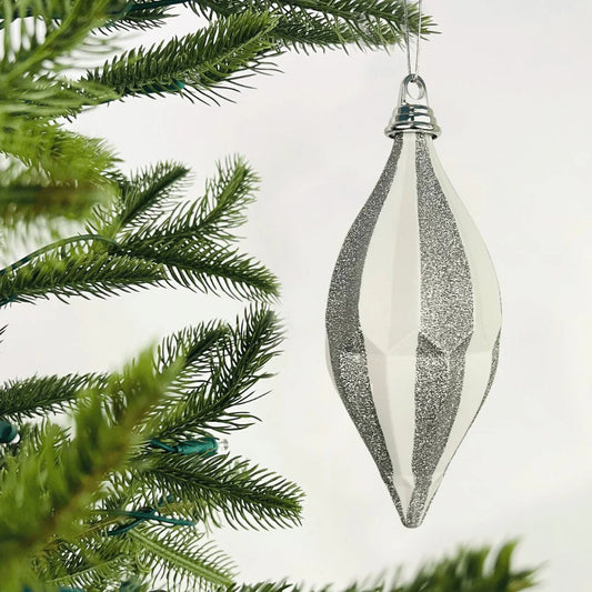 Matte White with Silver Glitter Shutle Ornament - Joy By